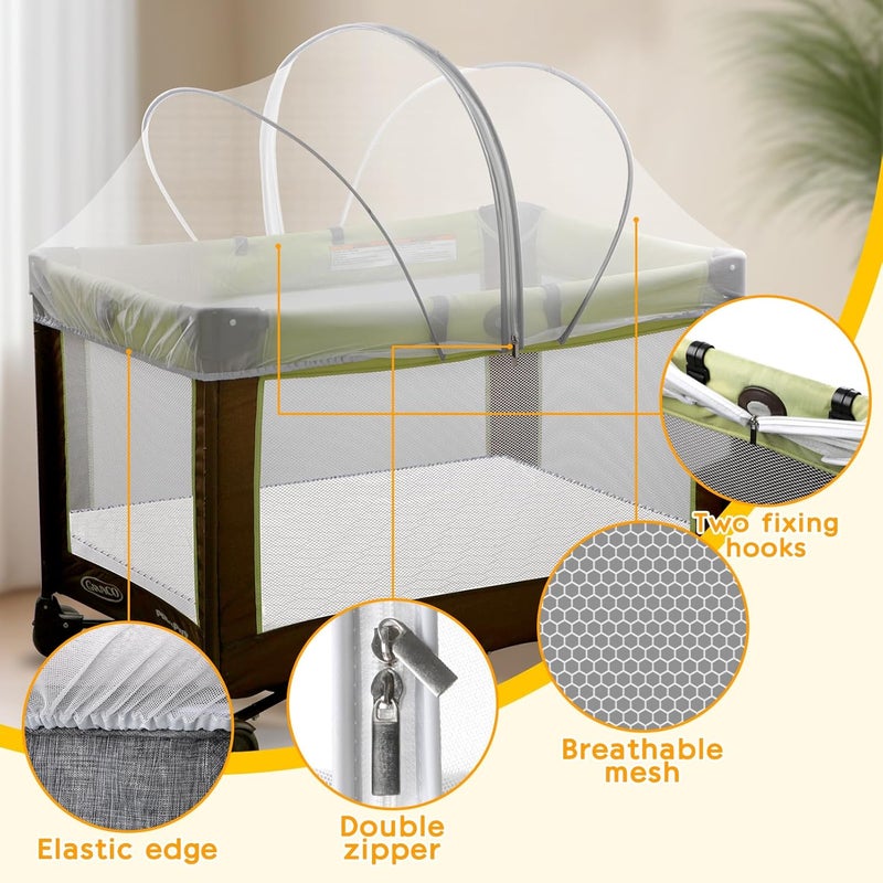 jiangcha Pack and Play Cover - Mosquito Net Cover for Pack n Play/Travel Crib/Mini Crib/Playpen to Keep Cats Out - Breathable Baby Mosquito Net with 2-Way Zipper (White-Large) - Image 2